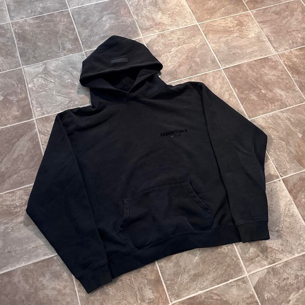 Fear of God Essentials Black Hoodie baggy streetwear fit, size medium